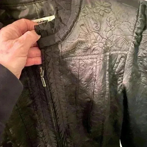 Peter Nygard Ruffle Detail Peplum Black Jacket/Feminine Bomber - SZ 10 - Picture 7 of 9